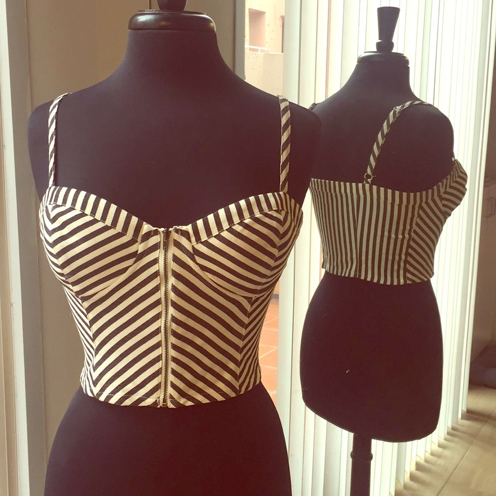 Guess Zippered Striped Halter Top